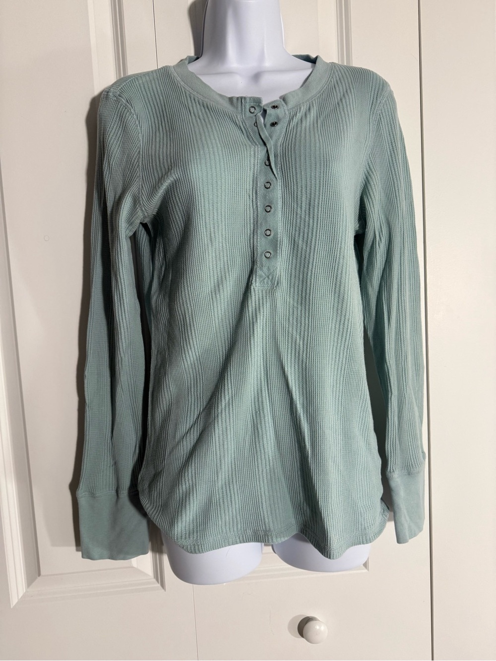 aerie Sage Green Ribbed Henley Long-Sleeve Top